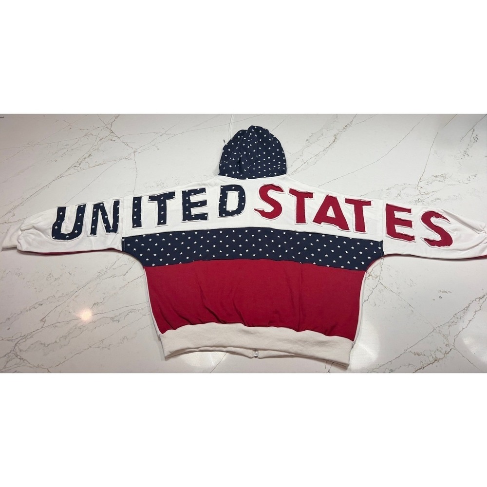 United States Red White Blue USA Flag Oversized Zip Up Hoodie Size S - Picture 3 of 12